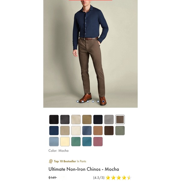 Charles Tyrwhitt Ultimate Non-Iron ChinosMocha Extra SlimFit TRC0272MCA340 34x30